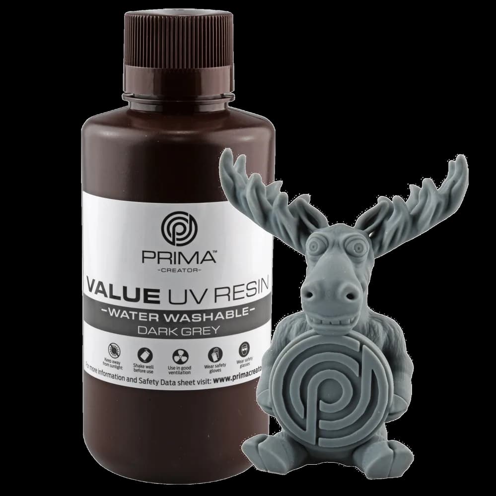 Rășină 3D PrimaCreator Value Water Washable UV – 500 g – Dark Grey