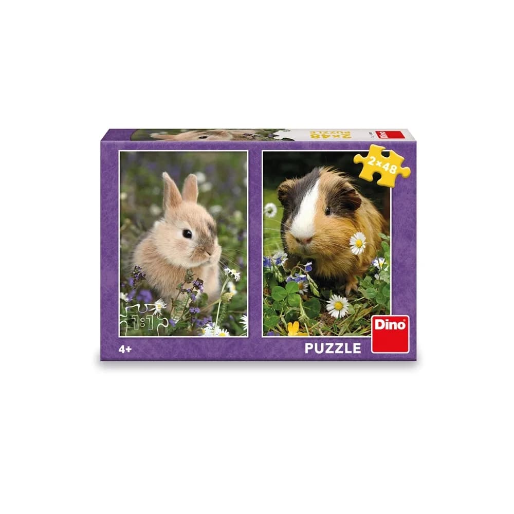 Puzzle 2x48 piese, Iepurasul si Porcusorul de Guinea - DINO TOYS — miniatură