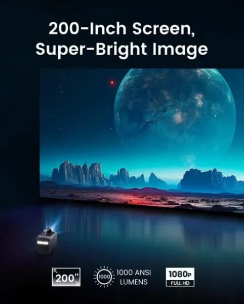 Proiector smart portabil Anker, Mars 3, DLP, 1000 ANSI, auto-focus, Android 11, difuzor 40W, 1920x1080, ecran max 200 inch, IPX3, Wi-Fi, BTH, HDMI, USB-C, USB-A, AUX, gri, "D2333211" - 0194644135683 — miniatură