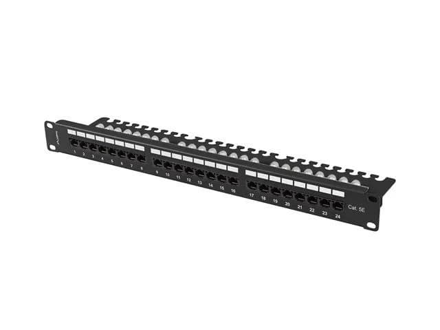 Patch panel 24 porturi 1U 19" Cat.5e UTP cu organizator cabluri, negru — miniatură