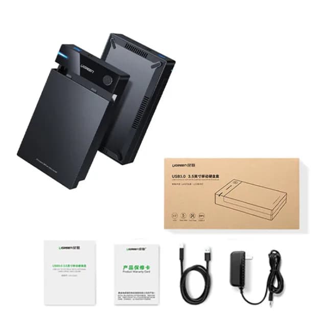 RACK extern Ugreen, "US222" pt HDD si SSD SATA 3.5" conectare USB 3.0 max 5 Gbps, capacitate 10TB max, ABS, negru "50422" - 6957303854226 — miniatură