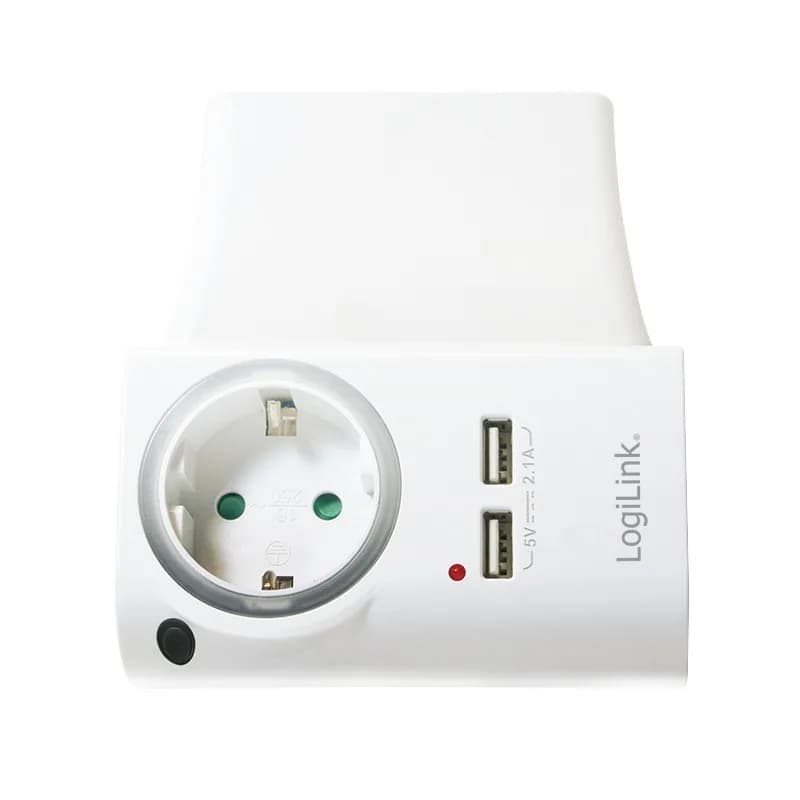 PRIZA LOGILINK, Schuko x 1, conectare prin Schuko (T), USB x 2, 16 A, protectie supratensiune, protectie copii, alb, "PA0165" (include TV 0.8lei) — miniatură