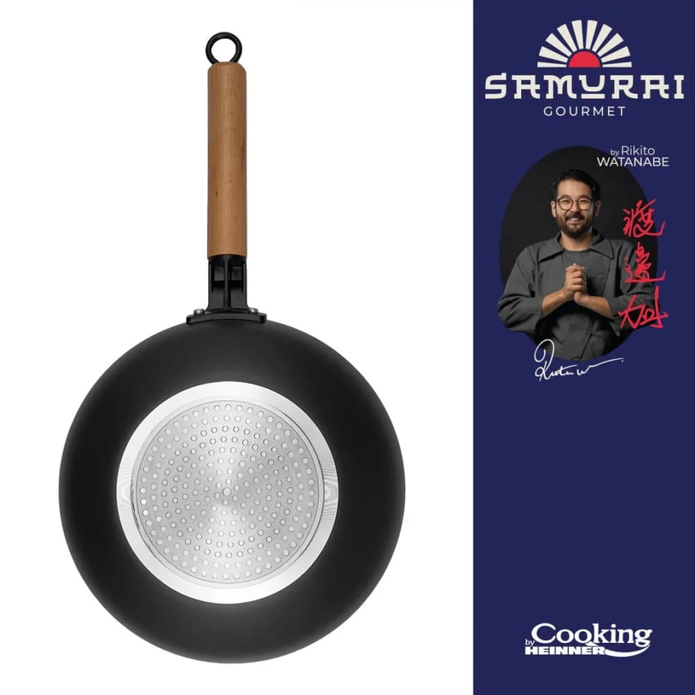 TIGAIE WOK ALUMINIU + CAPAC 28X8 CM, RIKITO WATANABE, SAMURAI GOURMET, COOKING BY HEINNER — miniatură