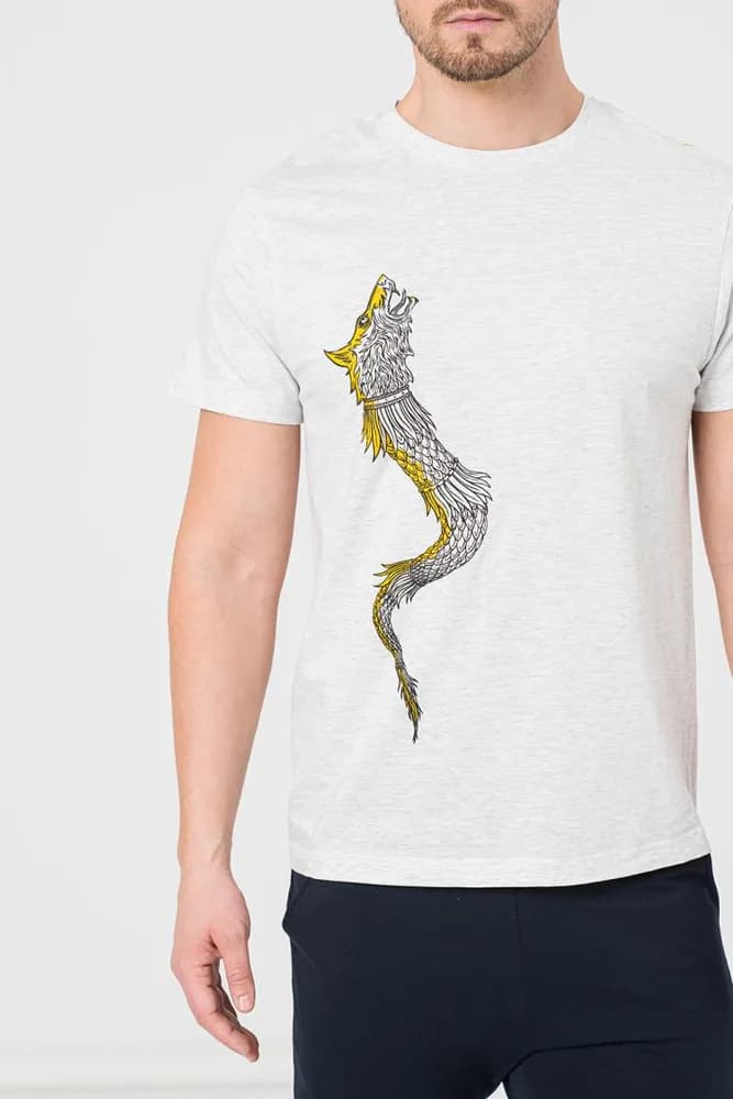 TRICOU CASUAL DRACON BARBATI LIGHT GRAY-S — miniatură