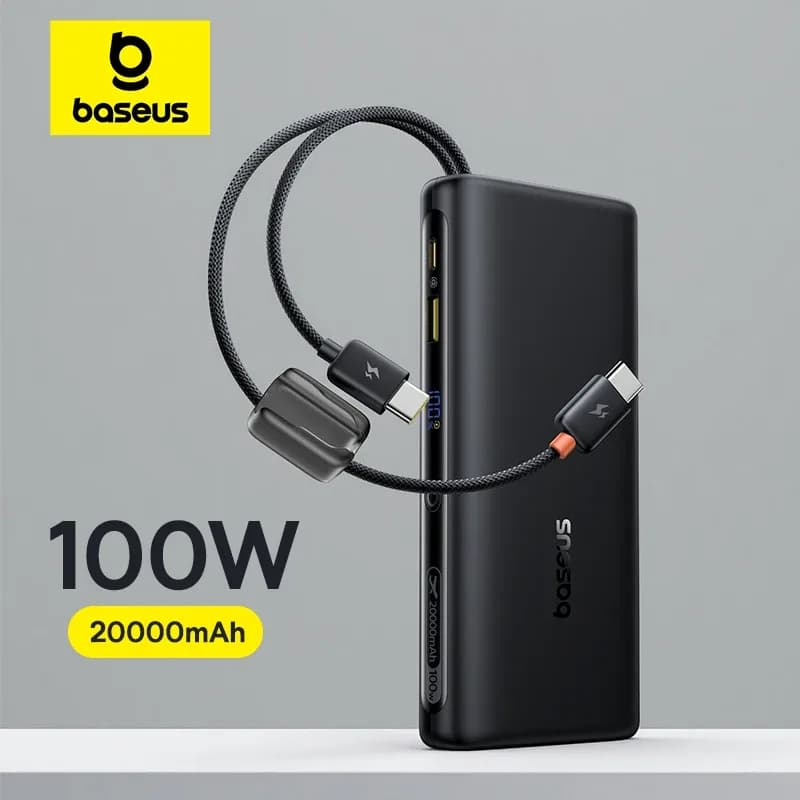 POWER BANK Baseus EnerFill FC41, display, cablu integrat retractabil 2 x USB Type-C, capacitate 20000mAh 100W, negru "E0028N03" - 6942521201822