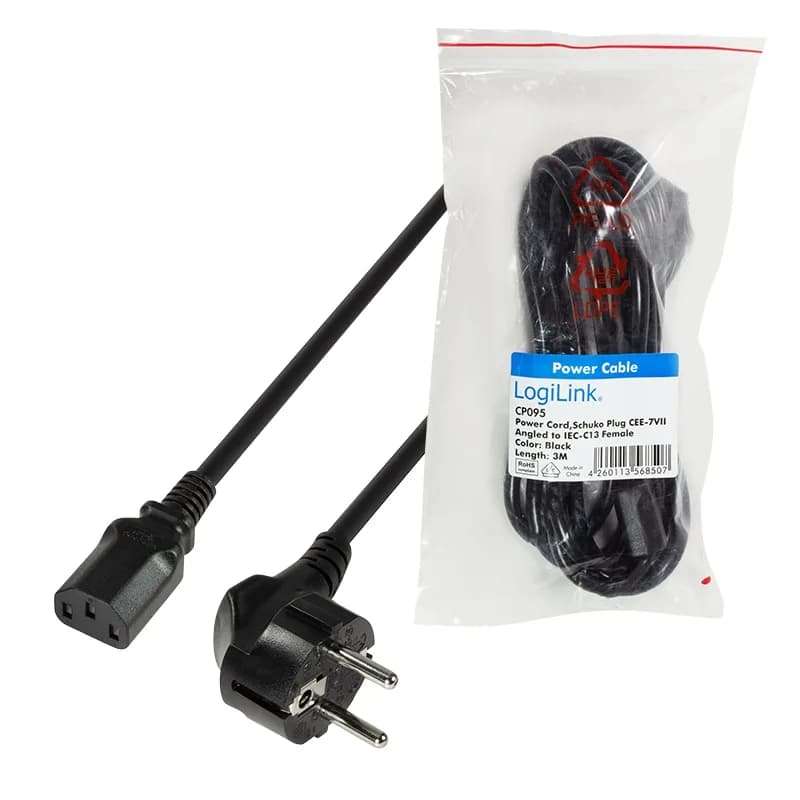 CABLU alimentare LOGILINK 3m, intrare Schuko, iesire C13, 10A, testat VDE, black, "CP095" — miniatură