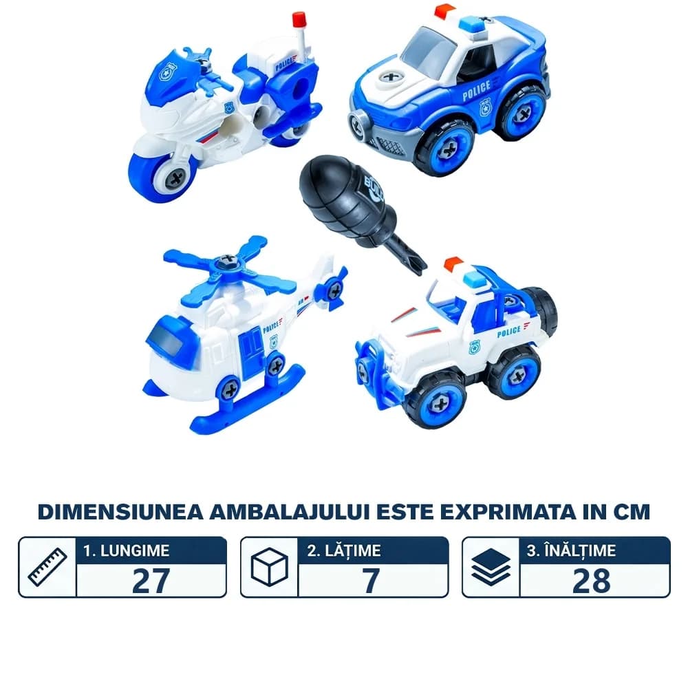 Vehicule politie, demontabile, 4 buc/set — miniatură