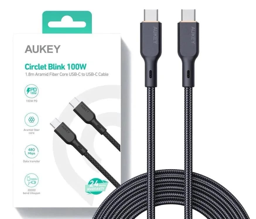 Cablu alimentare si date Aukey, USB Type-C (T) la USB Type-C (T), 1.8m, 480 Mbps, 100W, braided, negru, "LLTSN1041750" -689323785322 — miniatură