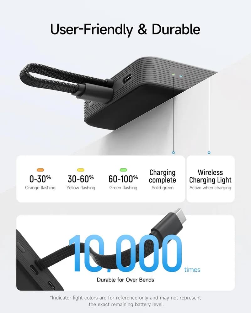 POWER BANK Cuktech Magnetic, 10000mAh, 20W, cablu integrat USB Type-C, gri "CKWPB100LGLBK" — miniatură