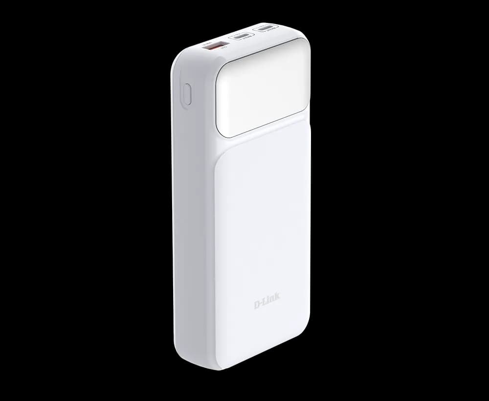 POWER BANK D-Link, 20000mAh 65W max, USB PD 3.0 si QC 3.0, 2 x USB Type-C, 1 x USB, dimensiuni 144 x 69 x 29 mm, alb "DPP-201" — miniatură