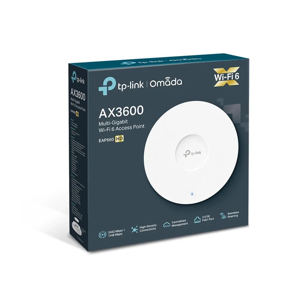 ACCESS POINT TP-LINK wireless 3600Mbps dual band, 1 port 2.5 Gbps LAN, 8 antene interne, IEEE802.3at PoE, Dual Band Wi-Fi 6 AX3600, montare pe tavan/perete "EAP660 HD" — miniatură