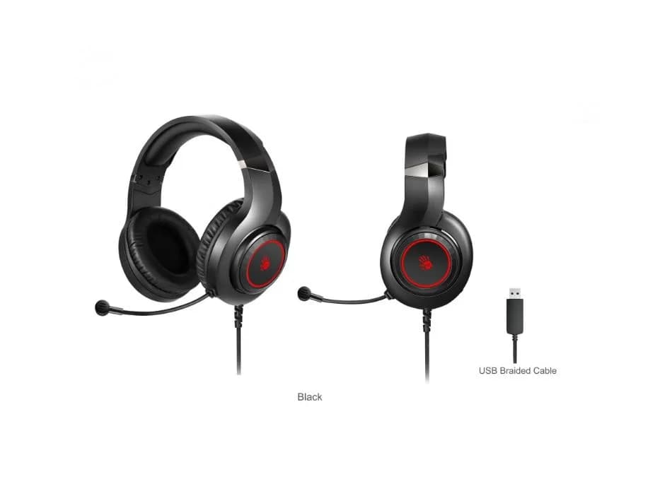 CASTI A4TECH Bloody gaming, cu fir, tip standard, utilizare multimedia (PC and more), microfon pe casca, iluminare, negru, USB, cablu 2m, "G220S" — miniatură