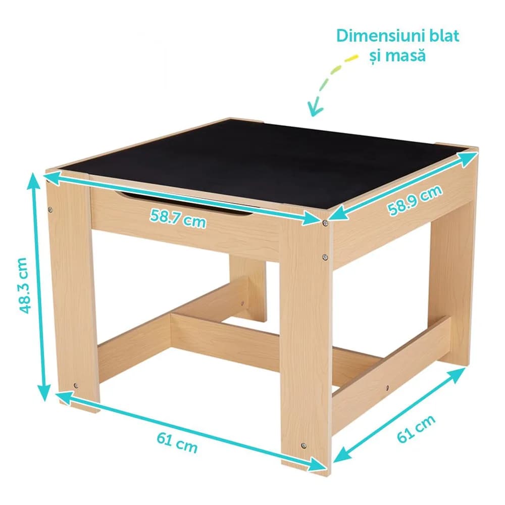 Set masuta si 2 scaune, lemn natur, U-Grow — miniatură