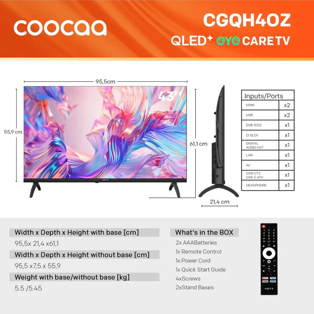 Televizor Coocaa QLED 43CGQH40Z, 108 cm, FHD, Smart TV — miniatură