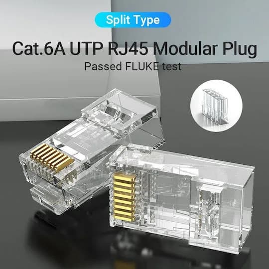Mufe RJ45 UTP Vention, Cat. 6a, 50 buc per punga, AWG 23-26, diam. fir 1.5mm conectori auriti, transparent, "IDGR0-50" - 6922794744301 — miniatură
