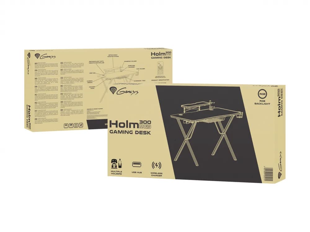 Birou gaming Genesis Holm 300, MDF, suporta pana la 60kg, iluminare RGB, negru — miniatură