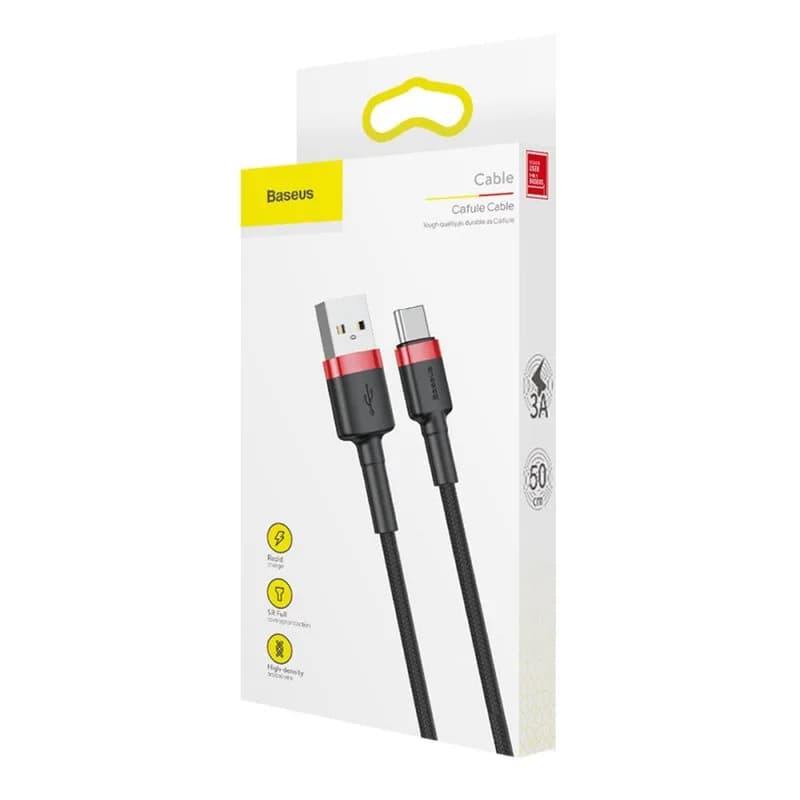 CABLU alimentare si date Baseus Cafule, Fast Charging Data Cable pt. smartphone, USB la USB Type-C 2A, 3m, rosu+negru "CATKLF-U91" - 6953156296350 — miniatură