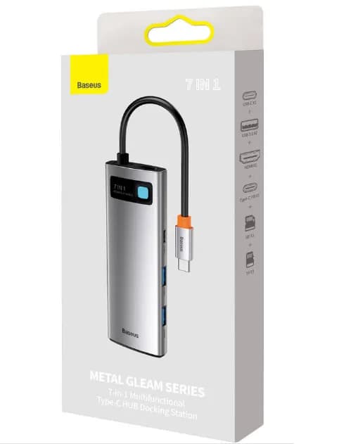 DOCKING Station Baseus Metal Gleam,conectare PC USB-C,USB 3.0x2,USB-Cx1,SDx1, MicroSDx1, USB-Cx1 PD 100W 5V/9V/14.5V/20V 5A(Max.),HDMIx1/4K/30Hz,gri "WKWG020113"-6932172602635 — miniatură