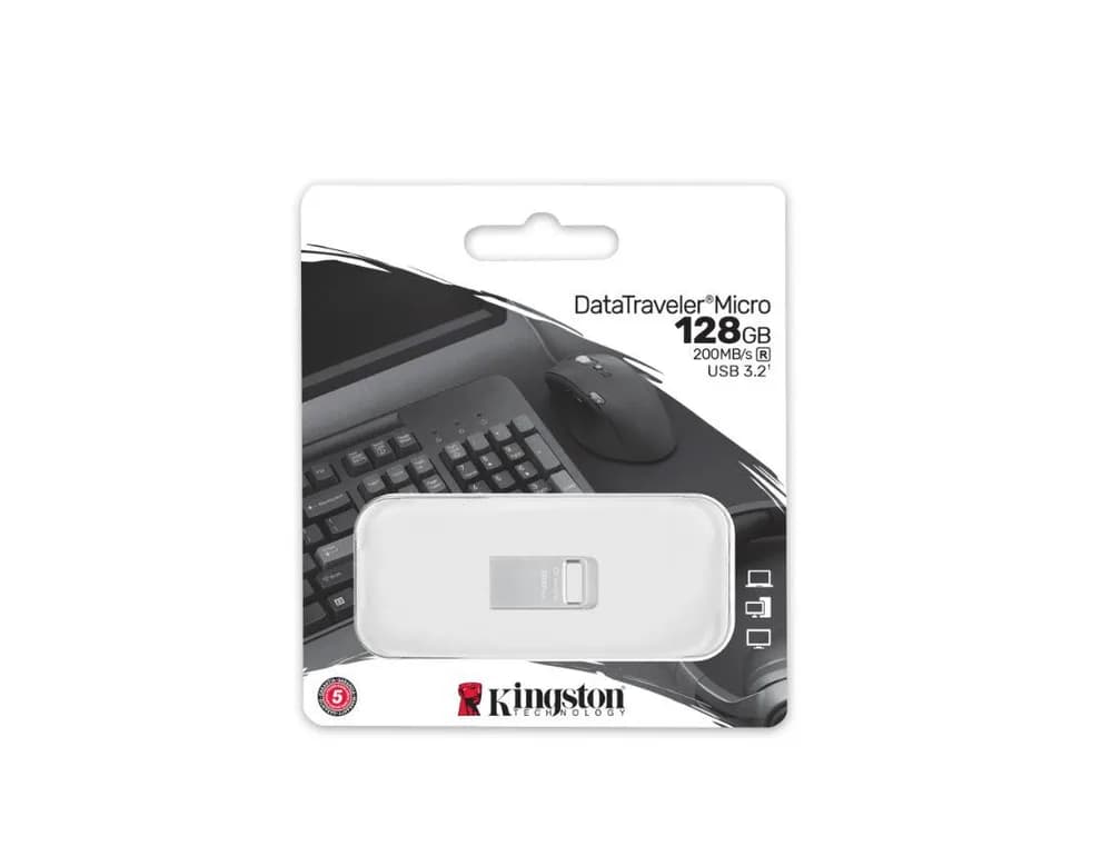 Memorie USB Kingston DataTraveler Micro 128 GB, USB 3.2, Argintiu — miniatură