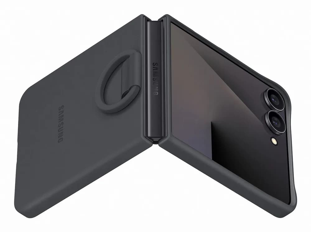 Husa Galaxy Z Flip 7 - Capac protectie spate Silicone Case cu inel, Negru "EF-PF766TBEGWW" — miniatură