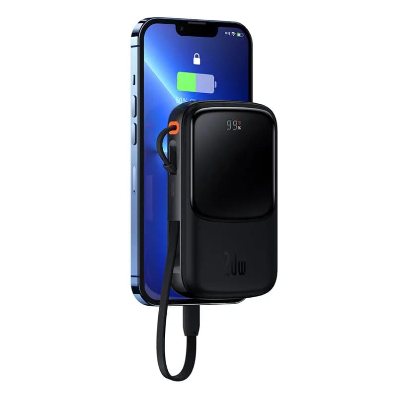 POWER BANK Baseus Qpow Pro Digital Display, 20000mAh, 20W, 1 x cablu integrat Iphone Lightning output, 1 x USB, 1 x USB Type-C, negru, "PPQD040001" - 6932172619671 — miniatură