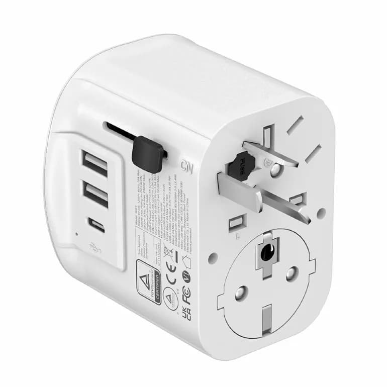 ADAPTOR GEMBIRD, universal, conectori: US/UK/EU/AU, 1x USB Type-C 15W, 2x USB-A 12W, siguranta 10A, max. 2300W, alb, "TPA-EU2A1C15-01-W" — miniatură
