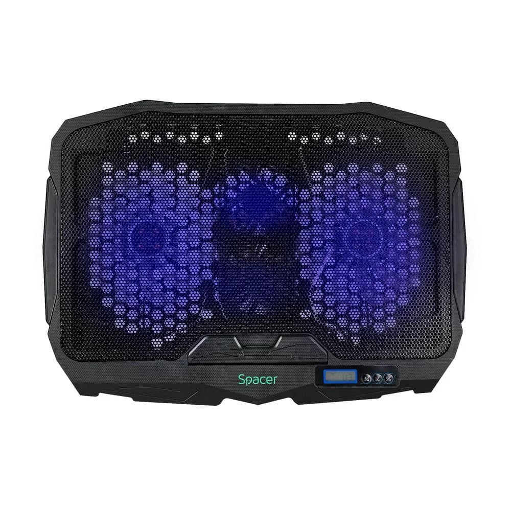Stand Spacer notebook 17″ Gaming, sita metal, Airflow: 72CFM, 2xfan 12.5cm, 2xfan 7cm cu led albastru, ventilatoare 125 mm x 2 buc, 70 mm x 2 buc, viteza rotatie maxima 1500 +/-10% RPM — miniatură