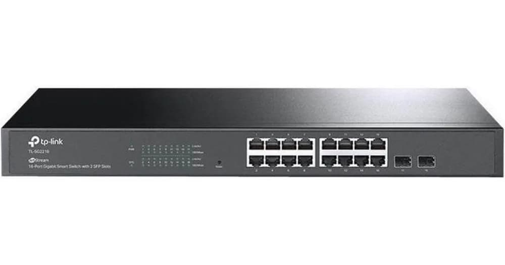 "JetStream™ 16-Port Gigabit Smart Switch with 2 Gigabit SFP Slots PORT: 16× Gigabit RJ45 Ports, 2× Gigabit SFP Slots SPEC: 1U 19-inch Rack-mountable Steel Case FEATURE: Integration with JetStream™ SDN Controller, Static Routing, 802.1Q VLAN, STP/RSTP/MSTP, IGMP Snooping, 802.1p/DSCP QoS, ACL