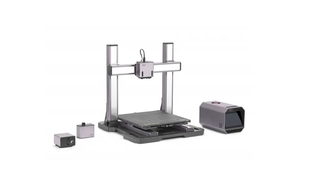 Imprimanta 3D Snapmaker Artisan 3DP, doua capete printare (IDEX), Volum printare: Dual 350mm × 400mm × 400mm, extruder stang 375mm × 400mm × 400mm, extruder drept 400mm × 400mm × 400mm, diametru duza: 0.4mm, temperatura duza: 300°C, viteza: 180mm/s, platforma printare: PEI-coated Glass, 80°C, PLA