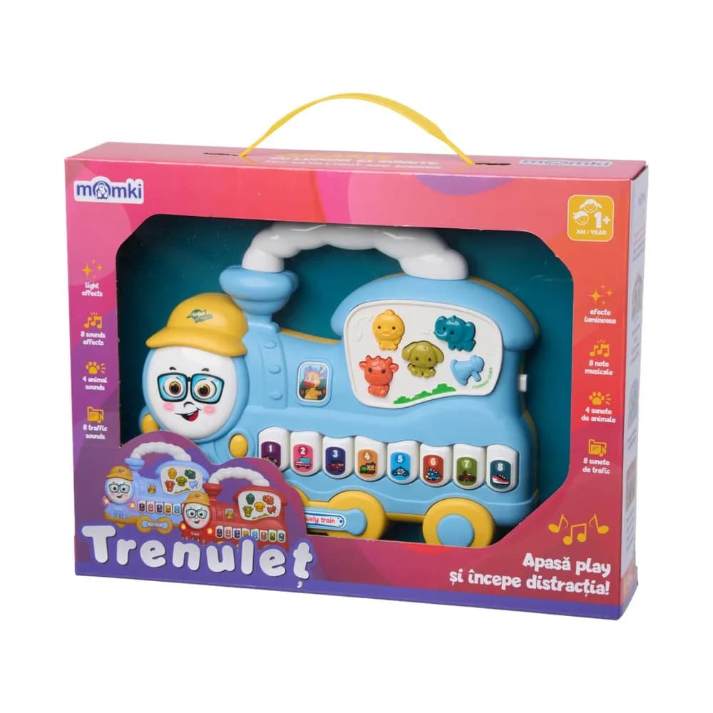 JUCARIE TRENULET CU LUMINI SI SUNETE, ALBASTRU, MOMKI — miniatură
