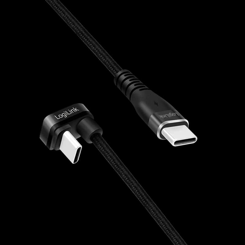 CABLU alimentare si date LOGILINK, pt. smartphone, USB 2.0, USB Type-C (T) la USB Type-C (T) la 180 grade, 3m, 2 x ecranat, aluminiu, negru, "CU0194" — miniatură
