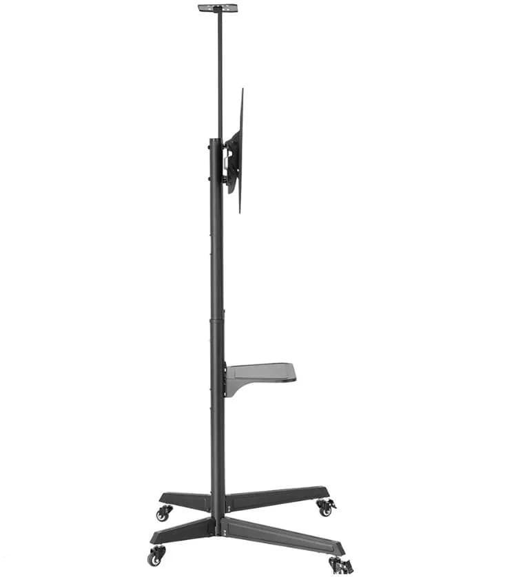 Stand podea mobil/fix Neomounts FL50-550BL1; pentru display-uri cu diagonale 37"-70", sistem de prindere VESA 100x100~600x400, greutate maxima suportata 50kg, tilt +5°/-12°, inaltime reglabila manual 1285-1450mm; management cabluri, 2 stalpi; dimensiuni 871x678x1966; culoare negru. — miniatură
