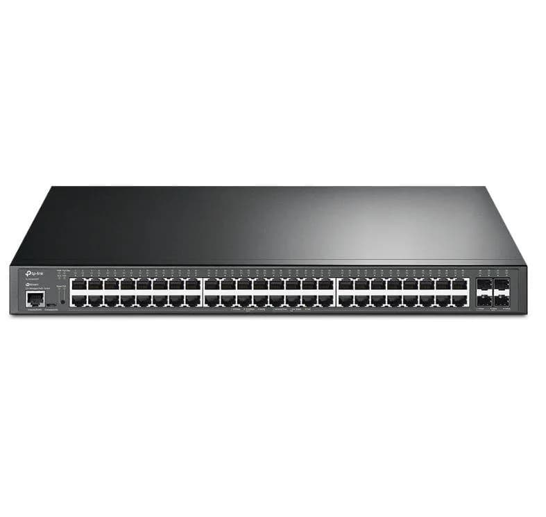 "JetStream™ 48-Port Gigabit and 4-Port 10GE SFP+ L2+ Managed Switch with 48-Port PoE+ PORT: 48× Gigabit PoE+ Ports, 4× 10G SFP+ Slots, RJ45/Micro-USB Console Port SPEC: 802.3at/af, 500 W PoE Power, 1U 19-inch Rack-mountable Steel Case FEATURE: Integration with JetStream™ SDN Controller,Static