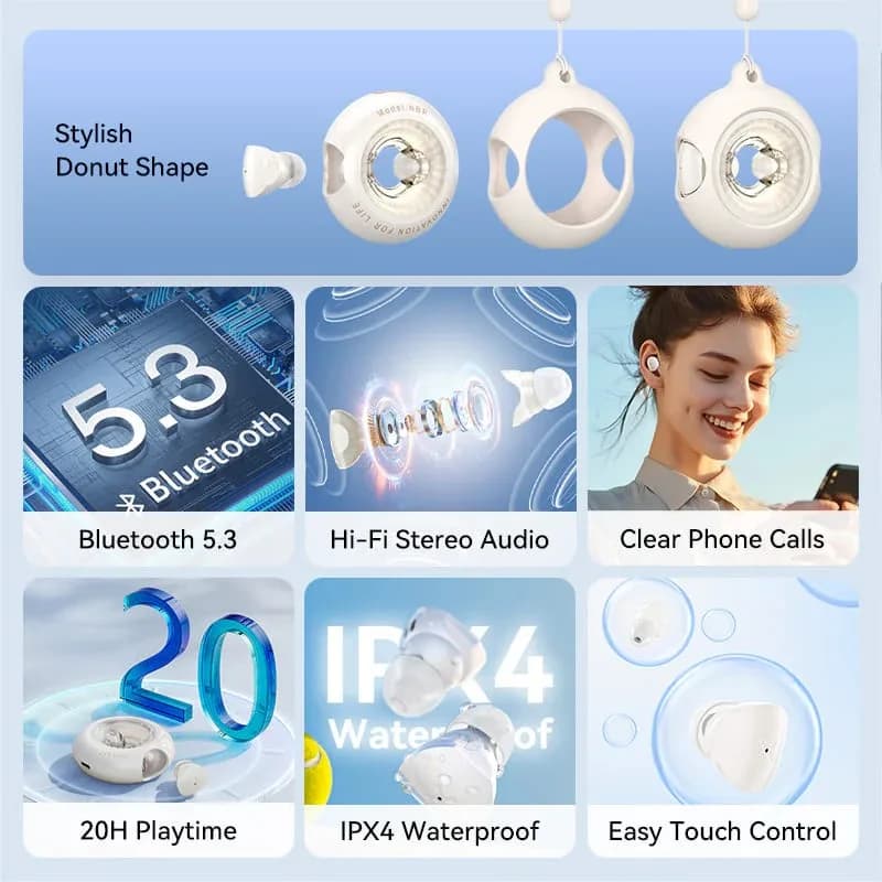 Casti TWS Vention "Tiny T17", tip butoni, utilizare multimedia, Bluetooth 5.3, acumulator 35mAh/300mAh, durata baterie pana la 20 ore, IPX4, alb, "NBRN0" - 6922794786431 — miniatură