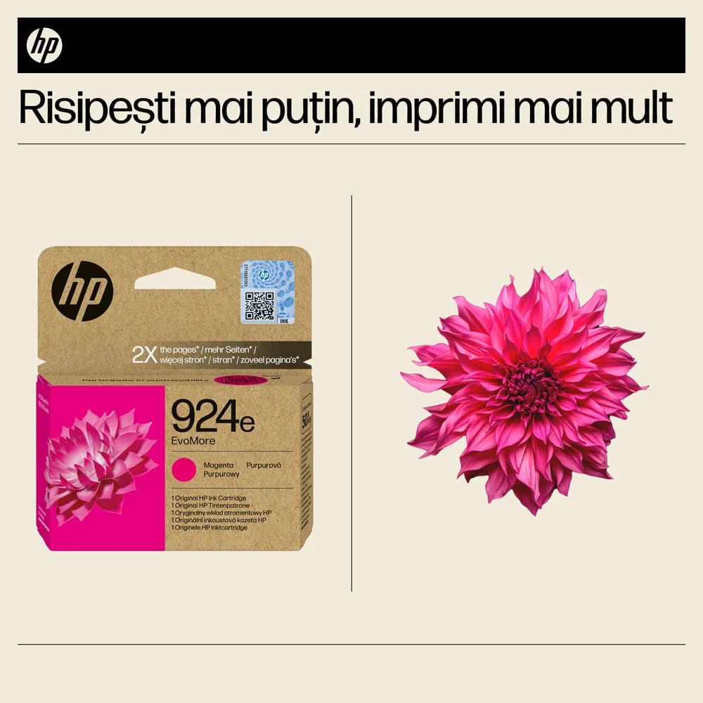 Cartus Cerneala Original HP Magenta, nr.924E, pentru OJ Pro 8122e|8132e, 0.8K, incl.TV 1.2 RON, "4K0U8NE" — miniatură