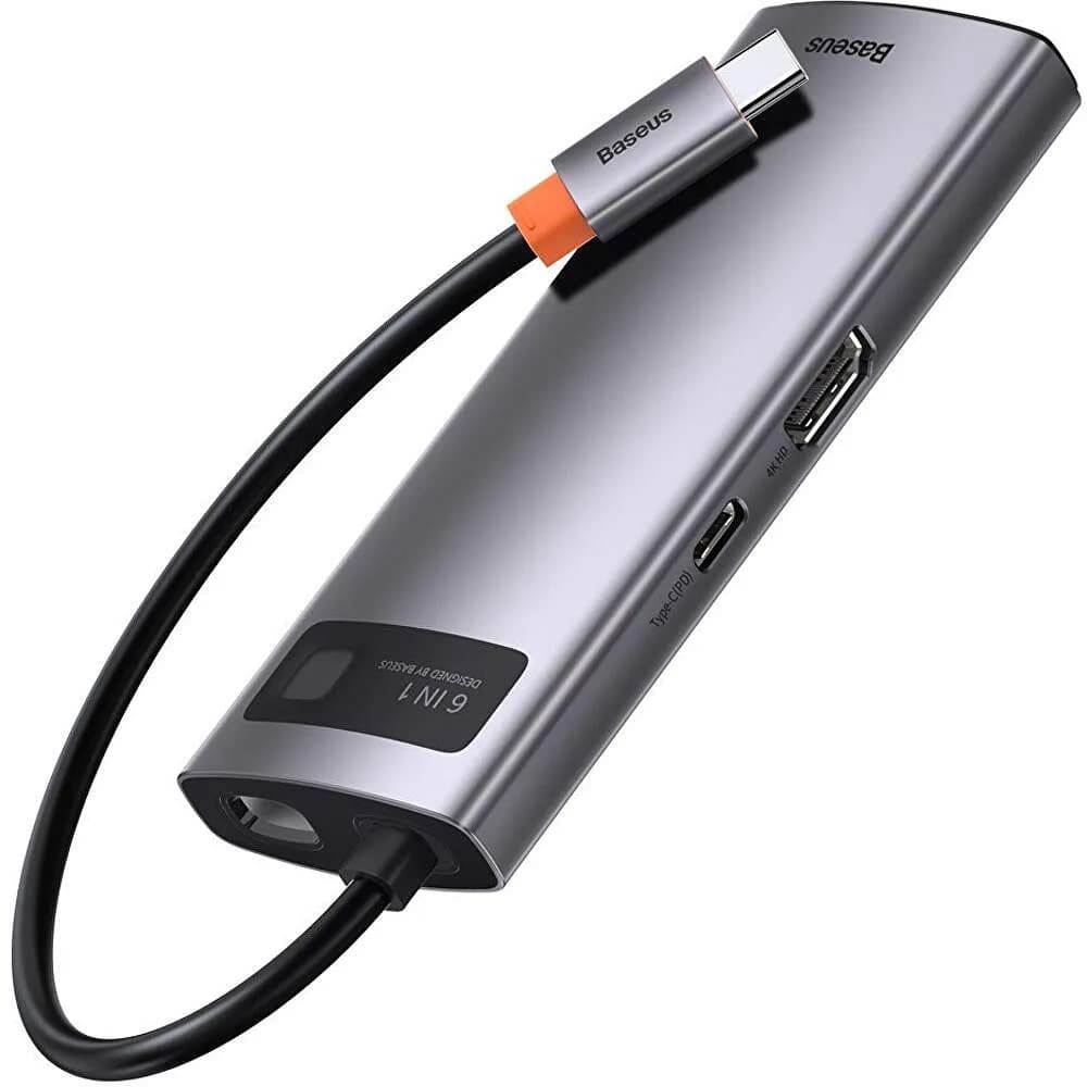 DOCKING Station Baseus Metal Gleam,conec PC USB-C, USB 3.0x3, RJ-45 Gigabit LANx1, USB-Cx1 PD 100W 5V/9V/14.5V/20V 5A (Max.), HDMIx1/4K/30Hz,gri "CAHUB-CW0G" - 6953156204645 — miniatură