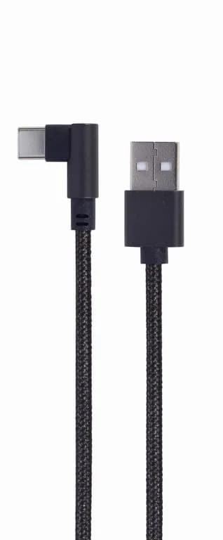 CABLU alimentare si date GEMBIRD, pt. smartphone, USB 2.0 (T) la USB 2.0 Type-C (T) 90 grade, 0.2m, negru, "CC-USB2-AMCML-0.2M" — miniatură