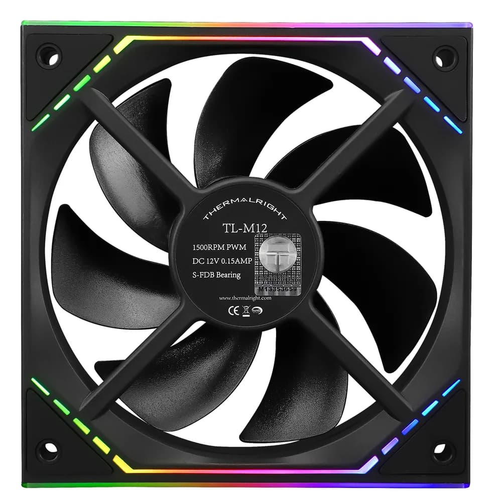 Set 3 ventilatoare Thermalright "TL-M12", 120mm, 1500 RPM, S-FDB Bearing, 47.6 CFM, LED ARGB, 4pin PWM, negru, "TL-M12-3" — miniatură