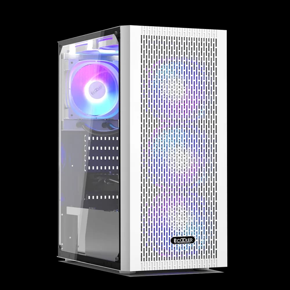 CARCASA PCCOOLER, Middle Tower, ATX, fara sursa, sticla securizata, 3 ventilatoare incluse, iluminare ARGB, alb, USB 3.2 gen 1 x 1, USB 2.0 x 2, mic, audio, "MA100 MESH W" — miniatură