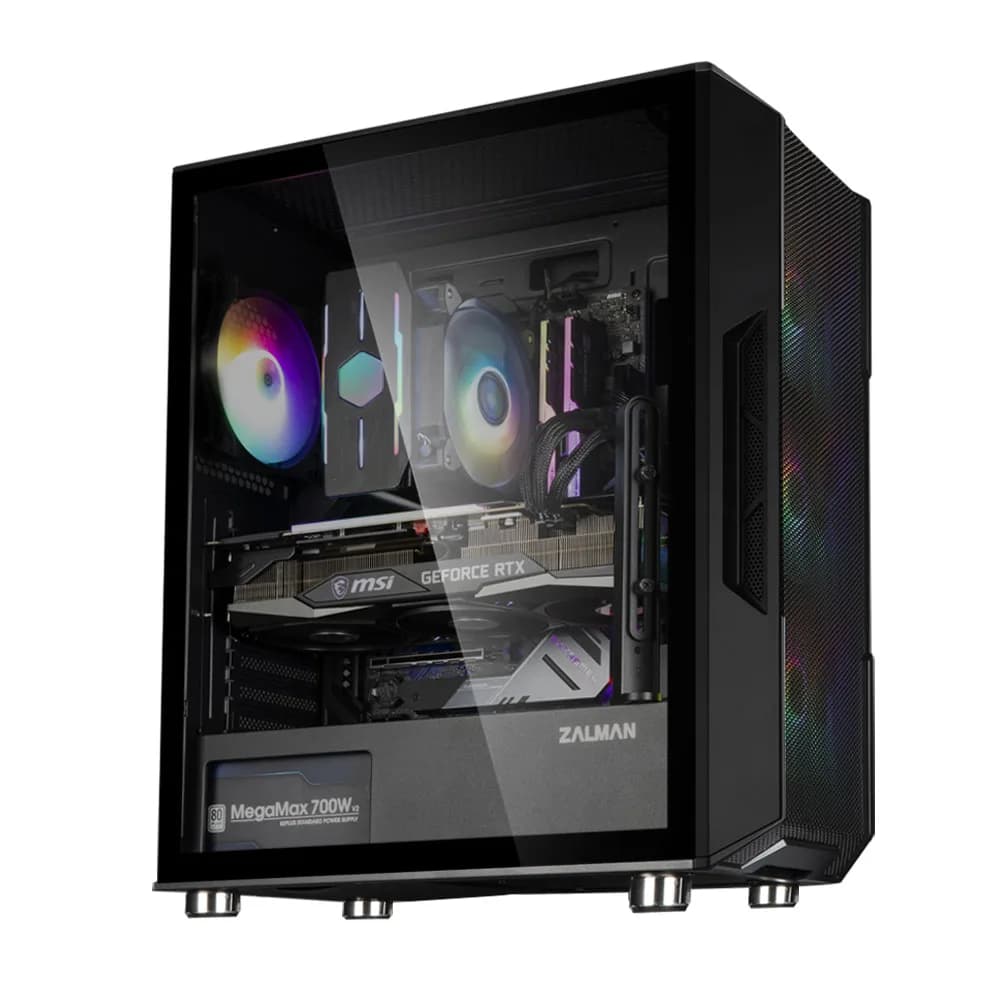 CARCASA Zalman "i3 Neo TG", middle tower, gaming, fara sursa, suporta 8xfan, 4xfan inclus, PSU shroud, USB 3.1 gen1 x 2, USB 2.0 x 1, audio+mic, 7 sloturi expansiune, negru, "i3 NEO TG Black" — miniatură