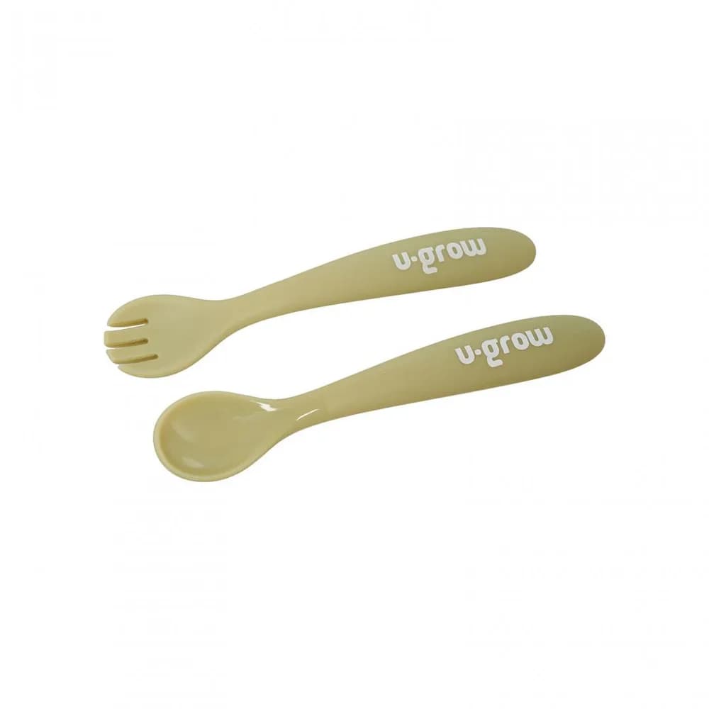 Set diversificare 5 piese silicon : baveta, bol, farfurie, lingurita si furculita, olive, U-Grow — miniatură