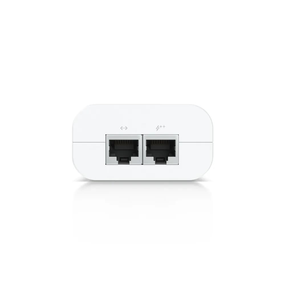 UBIQUITI PoE++ Adapter; Delivers up to 60W of PoE++; Surge, peak pulse, and overcurrent protection; Contains RJ45 data input, AC cable with earth ground, and PoE++ output; LED indicator for status monitoring. "U-POE-PLUS_PLUS-EU" — miniatură