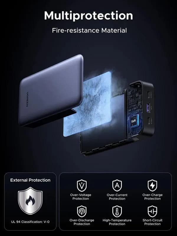 POWER BANK Ugreen, "PB532", 20000mAh, 30W, 2 x USB Type-C input/output, 1 x USB, display, gri, "55989B" — miniatură