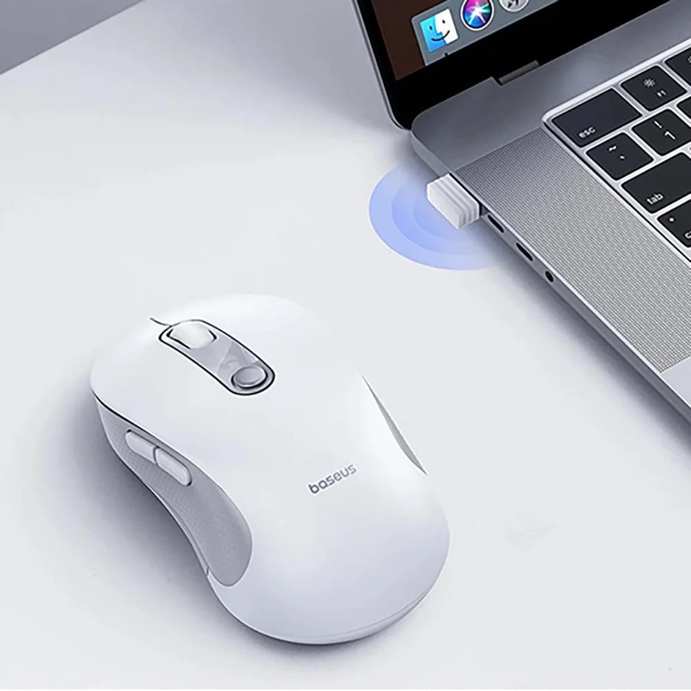 MOUSE Baseus F02 PC sau NB wireless, 2.4Ghz, optic, 800/ 1200/1600 dpi, click silentios, butoane/scroll 4/1, alb, "B0203302" - 6932172693404 — miniatură