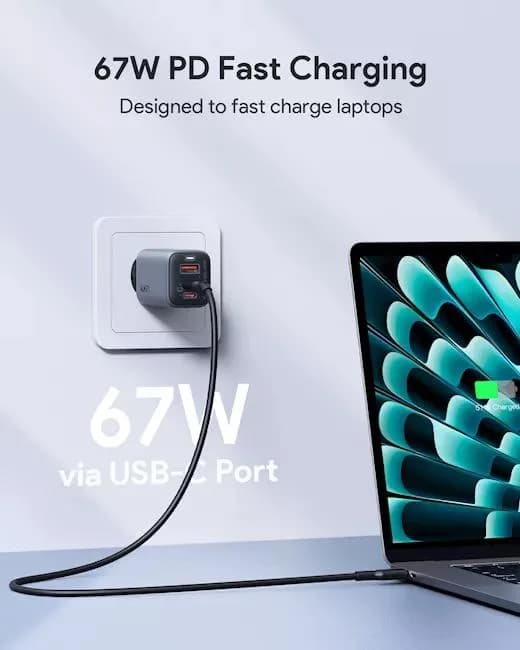 Alimentator retea Aukey, PA-B6U GR, 67W, fast charge, 1 x USB-A, 2 x USB-C, gri, "LLTSEUN1048305" - 689323786893 — miniatură