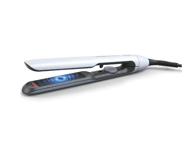 Placa de indreptat parul PHILIPS Prestige BHS520/00, Tehnologie ThermoShield, Placi infuzate cu ulei de argan, 230°C, Ingrijire ioni, 12 setari temperatura, Husa termorezistenta, Albastru deschis, L x A x I (mm) 120x370x95