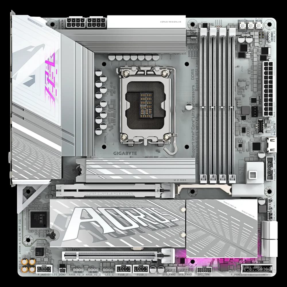 Placa de baza GIGABYTE Z890M AORUS ELITE WIFI7 ICE, LGA1851, DDR5, BT, Wi-Fi, Micro ATX, Alb "Z890M A ELITE WF7 ICE"