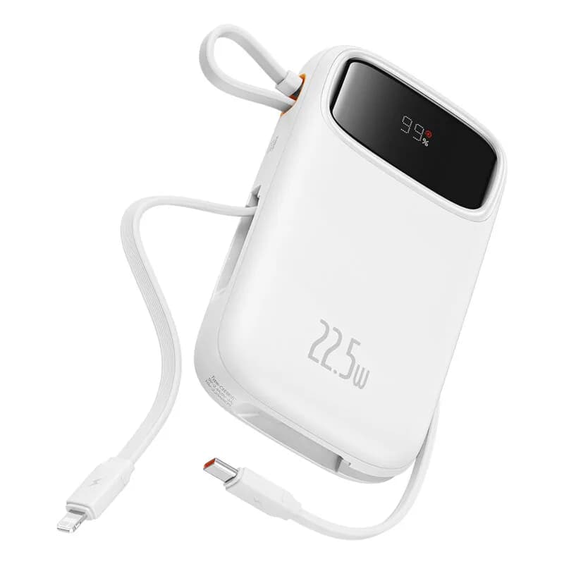 POWER BANK Baseus Qpow2 Dual-Cable, 10000mAh, PD 3.0 + QC 3.0 22.5W, 1 x USB; 1 x Iphone Lightning; 2 x USB Type-C, digital display pt. status baterie, total 2.4A, alb, "P10055003223-00" - 6932172636289