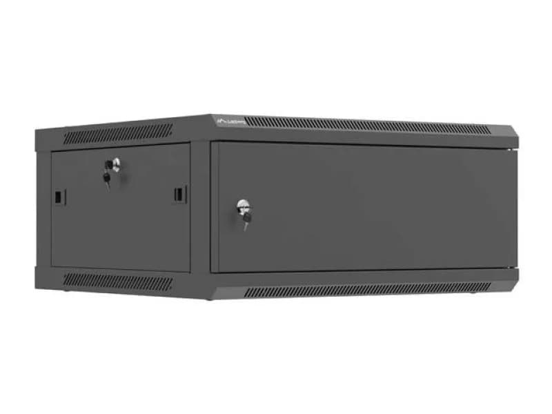 Dulap rack de perete Lanberg 19", 4U, 600x450 mm, pentru asamblare, usa metalica, RAL9004, IP20, usa metalica, negru