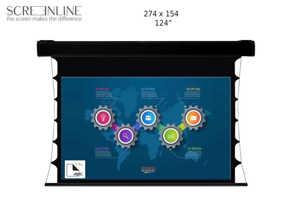 Ecran proiectie motorizat perete/tavan Screenline MOT TENSIONED Home Vision, 274x154(124"),16:9, negru,comutator perete